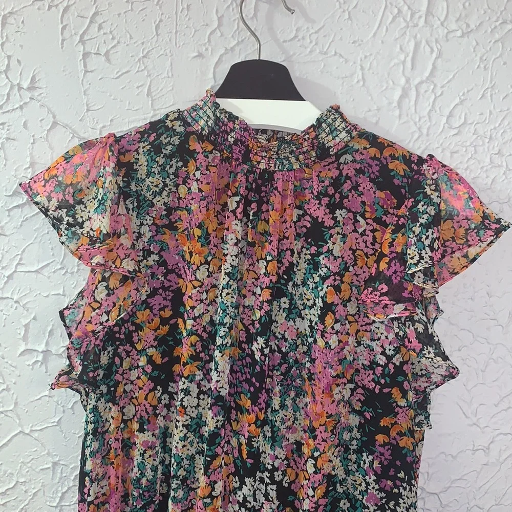 1. State Floral Mini Dress Black Medium Tiered Lined Wedding Guest Bridal Shower